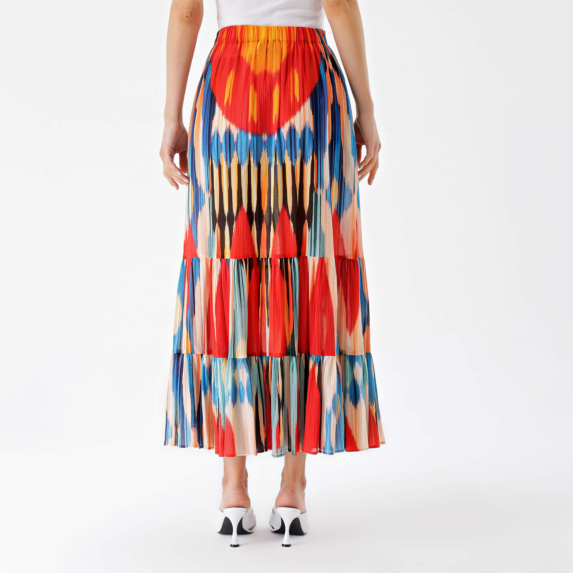 Etro-Red&Blue Chiffon Long Skirt